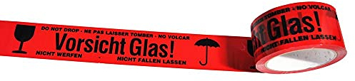 Hansepack24 6 Rollen 48mm x 66m Klebeband Packband Paketband Paketklebeband rot Vorsicht Glas