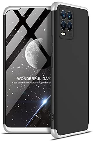 ZSCHAO Funda para Realme 8 Pro 360 Grados Slim Fina Antigolpes +Cristal Templado Carcasa Funda Compatible con Realme 8 Pro Dura rigida Libro Ultrafina Completa Mate Case Cover Negra+Plata