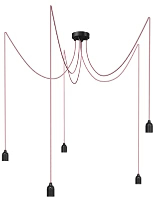 Relight Pendelleuchte 5-flammig Kraken (höhenverstellbar), E27 Lampenfassungen aus Bakelit, 5x 1.5 Meter Textilkabel Rosa