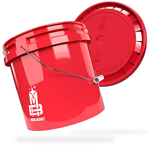 MAGIC BUCKET | Wascheimer Set für Auto Handwäsche Rot mit passendem Eimer Deckel | 3,5 US GALLONEN ca. 13 Liter | kompatibel mit Grit Guard, Detail Guardz Dirt Lock, Chemical Guys Dirt Trap