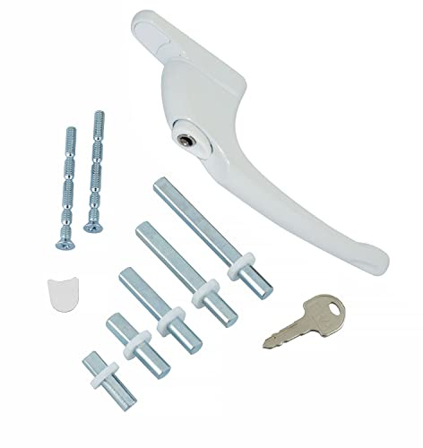 UPVC Universal Lockable Window Espag Handle Multi-Spindle for Double Glazing PVC Windows (White Button) (White)