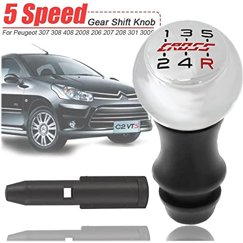 Pomo de Cambio Plata 5 Marchas Coche, Pomos Palanca de Cambios 5 Velocidades Perilla De Cambio Manual PEUGEOT 106 206 306 406 107 207 307 4 CITROEN C2 Saxo, Handball Gear Head Manija de Engranaje