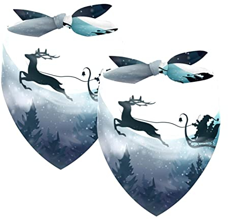 Hundehalstuch, Hundehalstuch, waschbar, Zubehör für kleine, mittelgroße und große Hunde, Welpen, Katzen, Weihnachtsmann und seinen Schlitten, Hirsch in der Nacht, Herbst, Schnee, Wald, 2 Stück
