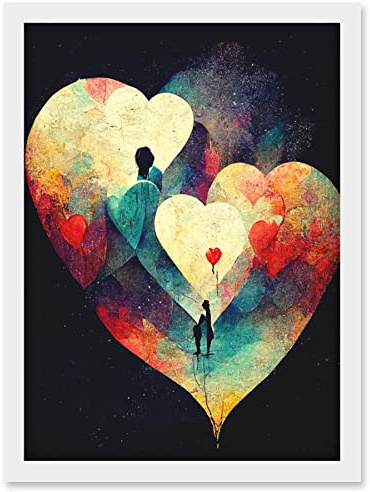 Doppelganger33 LTD Abstract Love Hearts Night Sky Painting Modern Artwork Framed Wall Art Print A4