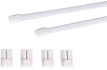 Deco-Raum Vitragestangen mit Klebehaken ausziehbar weiß Länge 40-60 cm Scheibenstange oval Gardinenstange ohne bohren Set 2 Stück Metall-Kunststoff