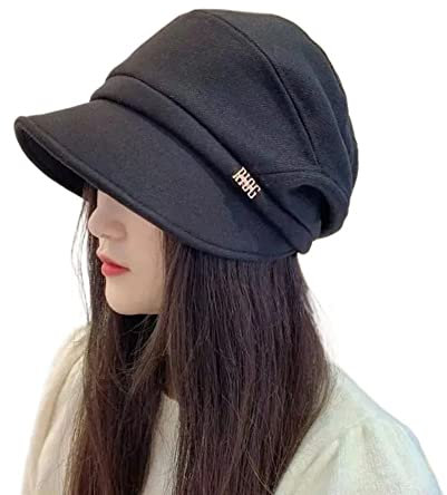 2023 Neue Damen Zeitungsjunge Cabbie Baskenmütze Mütze, Frauen Vintage Zeitungsjunge Cabbie Schirmmütze Baskenmütze, Zeitungsjunge Cabbie Baker Boy Hut Baskenmütze for Frauen (Color : Noir)