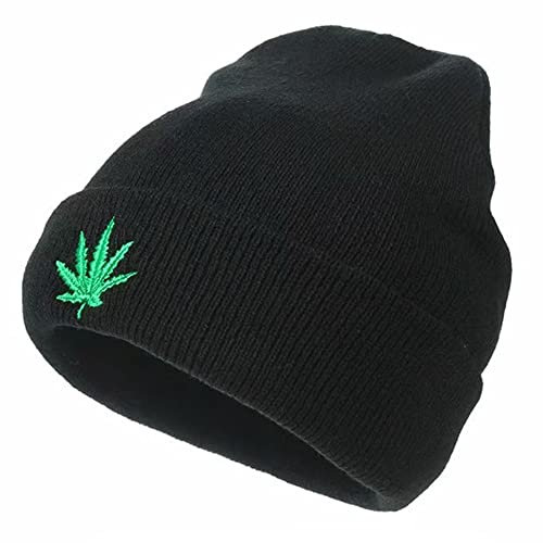 Wudaizhi Männer Frauen Winter Warme Mützen Hut Cannabis Blattmuster Weich Gestrickte Mützen Hutkappen Für Erwachsene Unisex
