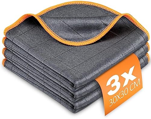 Airlab 3X Magic Glass Cleaning Cloth Streak Free, 400GSM Thickened Microfiber Carbon Polishing Cloth for Window Spectacles Eyeglasses Bathroom Mirror Car Windscreen Kitchen Dish, 30x30 cm