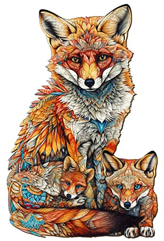 Wooden Jigsaw Puzzles for Adult 300pcs, KAAYEE Fox Jigsaw Puzzle, Irregular Shape Animal Puzzle, Wooden Jigsaw Puzzle Animals with Wooden Gift Box (Fox, L)