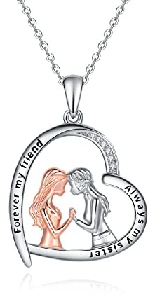 Fryneauy Schwester Kette 925 Sterling Silber Schwester Halskette Anhänger Herz Schmuck Schwester Geschenk für Schwester Damen Mädchen