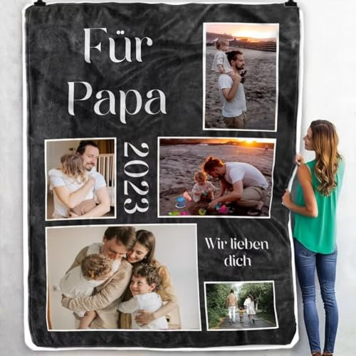 Aocase Geschenke für Familie Papa Großvater, Decke mit Foto und Text, Vatertagsgeschenke, Kuscheldecke Geburtstagsgeschenk Geburtstag, Flanell