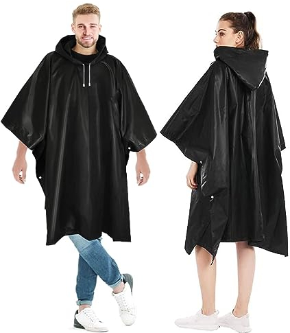 Gerhannery 2Pcs Poncho Pluie Imperméable, Réutilisable Cape avec Capuche, pour Homme Femme (FR/ES, Alpha/lettres, Taille unique, Grande taille, Taille normale, 2, Noir)
