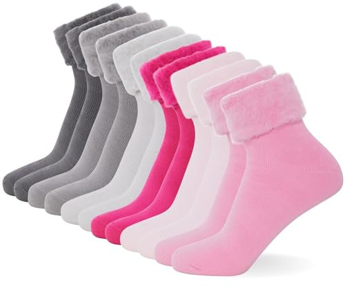 FM London paquete de 6 calcetines térmicos supersuaves para cama para mujer en colores pastel, Rosa y Neutros, 37-42