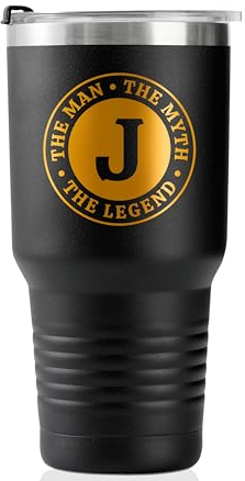Onebttl The Man The Myth The Legend Mug with Initials, Monogrammed Stainless Steel Travel Tumbler for Men, Funny Personalised Coffee Cup, Custom Birthday Christmas Gifts for Him, 887 ml, J