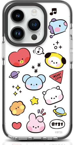 BT21 Merchandise für iPhone 15 Pro Hülle Minini Clear Line TPU Jelly Cover Transparent Slim Bumper Handyhülle 6,1 Zoll