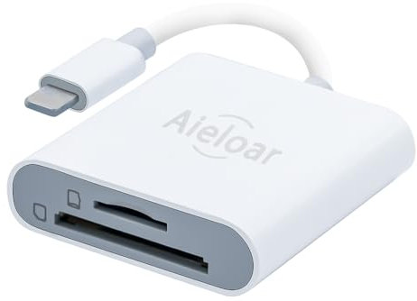 Lecteur de Carte SD pour iPhone/iPad, Aieloar 2-en-1 Lecteur de Carte Mémoire Super Vitesse Simultané à Lire et Écrire