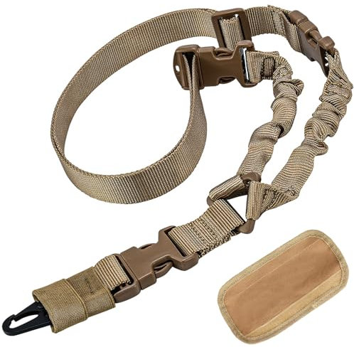ZONSUSE Single Point Gun Strap, Rifle Sling, Airsoft Sling, Tactical Gun Belt with Shoulder Pads, with Metal Hook, Adjustable Removable, Release Flexibly, for Rifle Airsoft Shotgun (Khaki)