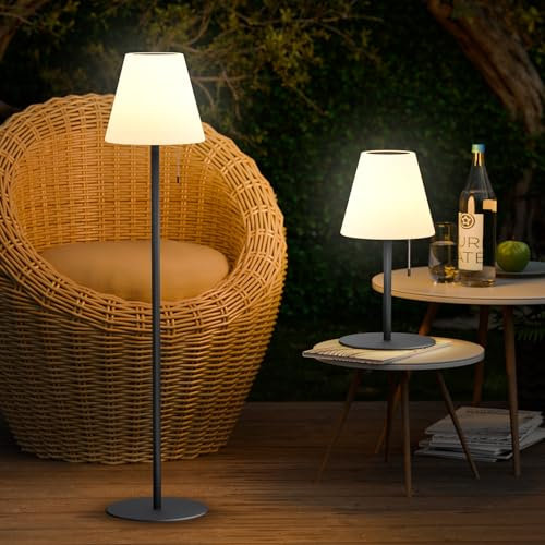 light to hope Solar LED Stehlampe Dimmbar, Solar und USB Aufladbar Outdoor Stehlampe, Warmweiß und RGB Akku Kabellos Solarlampen IP44 Wasserdicht für Außen, Terrassen, Garten (Grau 100cm)