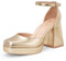 GENSHUO Women's Platform Chunky Heel Pumps 4 Inches Closed Square Toe Heels with Ankle Strap Dress Wedding Party Shoes Gold 4.5 UK