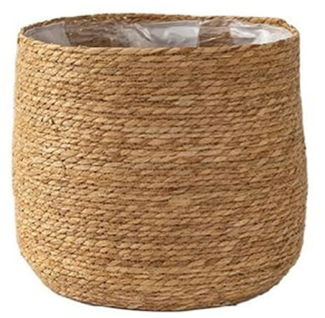 Mozzdsa Blumentopf Aus Seegras - Geflochtener Pflanztopf - Dekorativer Pflanzkorb mit Kunststofffolieneinsatz im Boho-Stil M