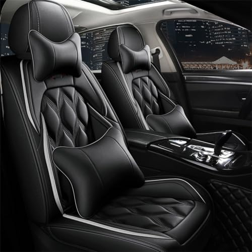 Muchkey Leder Auto Sitzbezüge kompatibel mit Mazda für CX-5 CX5 2013-2024 5 Sitze Autositzbezüge mit Kopfstütze Nackenkissen & Rückenkissen Autositze (mh109 Schwarz grau