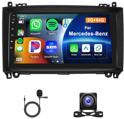 Hodozzy 2GB 64GB Android Radio para Mercedes Benz B200 Clase B W169 W245 Viano Vito W639 Sprinter W906 2008-2011,Pantalla Táctil 9 Pulgadas con Carplay Android Auto GPS WiFi Bluetooth FM RDS, Cámara