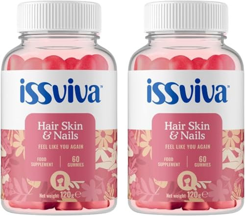 Issviva Hair, Skin & Nails Gummies for Women – Collagen, Biotin, Hyaluronic Acid, Selenium & Vitamins – Menopause Support – Menopause Supplements Women (2 Months, Hair Skin Nails)