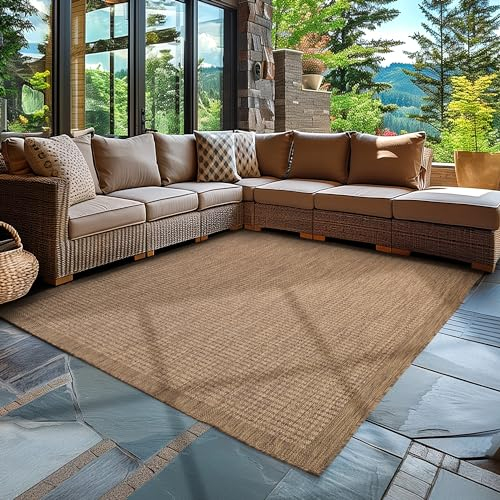 Carpettex In & Outdoor Teppich Wetterfest 280 x 370 cm Braun - Sisal Optik Balkon Teppich Waschbar, Wasserfest und Flachgewebe - Ideal als Teppich für Küche, Terrasse, Garten und Camping