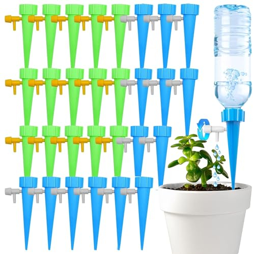 30 Pcs Riego Por Goteo para Macetas con Interruptor de Válvula de Control,Lenta Sistema de Riego Dispositivo de Riego,Botella de Riego por Goteo Automático Kit,para Jardín Interior Vacaciones