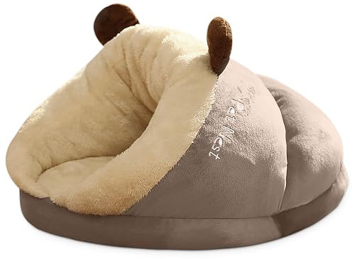 ALLSOPETS Katzenhöhle und Hundebett für Kleine Hunde und Katzen, Weiches Warmes Plüsch Iglu-Haus, Süßes Haustierbett mit Dickem Fleece zum Kuscheln und Schlafen (Gemütliches Grau, S)