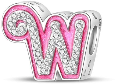 KUNSIR Charm Anhänger Damen Buchstabe W für Armband 925 Sterling Silber Charms Beads passend für Pandora Armband und Halskette, Kompatibel mit Europäischen Armbänder für Frauen Mädchen