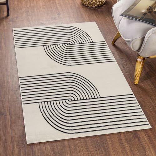 Livabliss Hialeah Wohnzimmer modern – Abstrakt Design in Marmor Optik für Wohnzimmer 80x150cm, Esszimmer, Schlafzimmer - Marmor e groß, weicher Kurzflor in Elfenbein und Schwarz