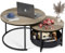 WLIVE Coffee Table, Round Coffee Table Set of 2, 80CM Coffee Tables for Living Room, Small Nest of Tables with Storage for Small Space, Bedroom, Grey