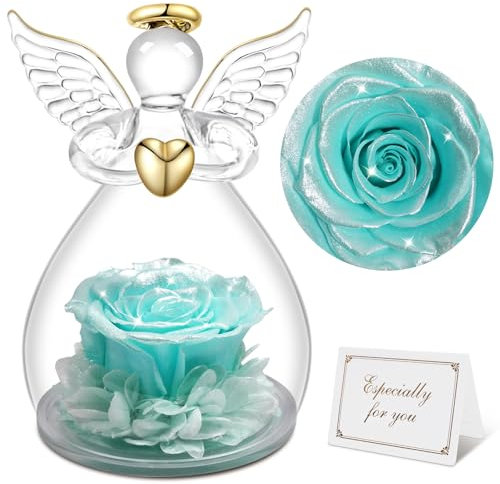 Sunia Ewige Rose Engel Geschenke für Frauen, Ewige Rose im Glas Engel Figur Geschenke für Mama, Geburtstagsgeschenk für Frauen, Mama Geschenk, Mutter Oma Geschenk, Muttertag Weihnachten Valentinstag