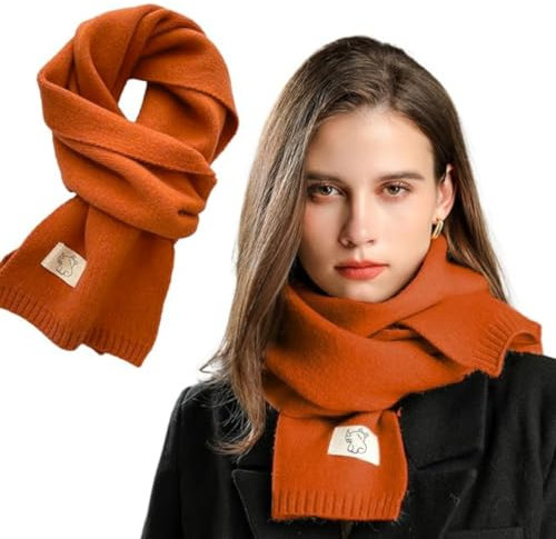 Xifrika Damen-Strickschal ohne Fransen in der Farbe Orange – Weich, Warm, Elegant und Kratzfrei. Winterschal in Größe 160x20 cm für den Alltag.