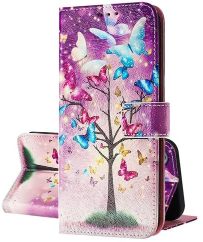SEHEYA Coque Rabat pour Samsung Galaxy A10 / M10 Etui Portefeuille en Cuir PU à Motifs Housse de Protection Magnétique Folio Case, Arbre Papillons