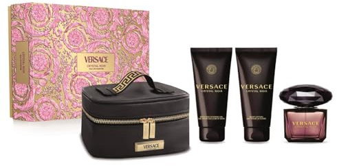 Versace Crystal Noir by Versace for Women - 4 Piece Gift Set 3oz EDP Spray, 3.4oz Body Lotion, 3.4oz Shower Gel, Beauty Case