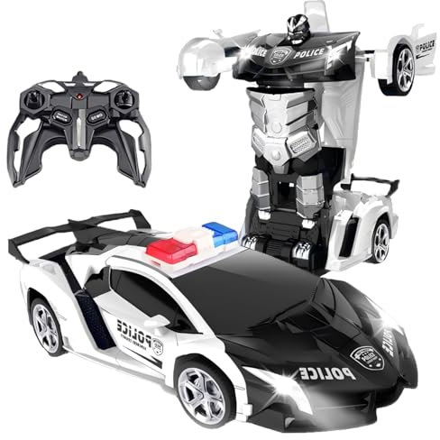Macchina Telecomandata, 2.4GHz Polizia Macchina Robot Trasforma Radiocomandata con Luce RC Auto, 360°Rotazione Macchinine Bambini Giochi All'aperto Regalo Bambino 4 5 6 7 8 9 Anni Maschio Bambina