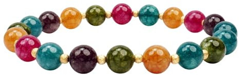 Power Ionics Handgemachtes Armband aus Bunt Turmalin mit Perlen und Rosegold, elastische Größe 16,5-18 cm, für armband herren und damen, freundschaftsarmbänder, Geschenkbag