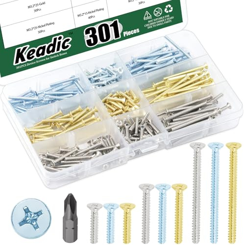 Keadic 300 Stück Geräteschrauben für Schaltbuchsen, Countersunk Screws Set,Maschinenschrauben, Dosenschrauben, Absenkschrauben mit Pz1/Slotschrauben und Kreuzschrauben in Sortimentboxen