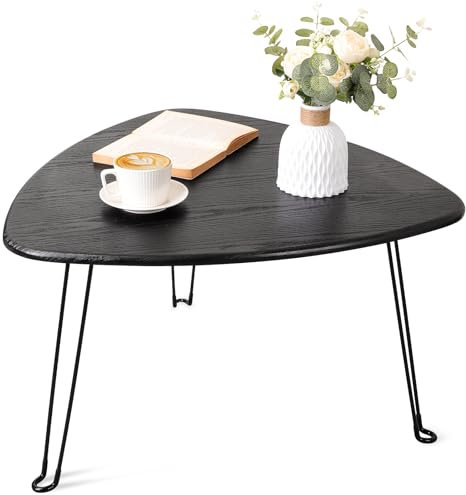FEUFOAM Klappbarer Couchtisch aus Holz, dreieckig, zum Sitzen auf dem Boden, Kleiner, ovaler Couchtisch, Mitte des Jahrhunderts, moderner Sofatisch für Wohnzimmer, Heimbüro, Schwarz