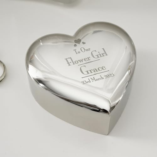 Custom Personalised Decorative Wedding Heart Trinket Box. Engraved, Wedding Gift, Mother of the Groom, Bridesmaid, Bride, Maid of Honour, Flower Girl, Mother of the Bride (Flower Girl)