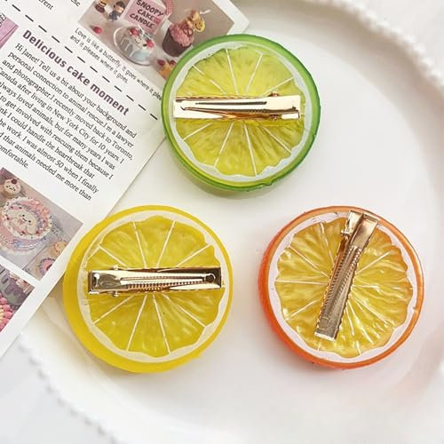 3-teiliges Zitronen-Haarspangen-Set in Grün, Gelb & Orange, Süße Haarschmuck für Damen und Mädchen, Perfekt für Karneval und Fasching