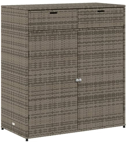 SDWEHO7 Gartenschrank aus PE Rattan, wetterfest Werkzeugschrank kleines Outdoor Schrank Geräteschrank Terrassenschrank Balkonschrank für Innen- und Außenbereich, Grau 105x55x113 cm