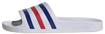 adidas Unisex Adilette Aqua Slides Sandal, Ftwr White/Pure Ruby/Semi Lucid Blue, 44.5 EU