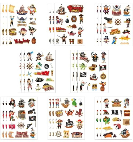 CXNXFD 24 Blätter Kinder Piraten Sticker,Pirat Aufkleber,DIY Pirat Scrapbooking Aufkleber, 8 verschiedene Designs für Kindergeburtstag,Geburtstagsparty,Basteln,Belohnung