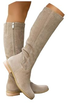 ORANDESIGNE Stivali Western Estivi da Donna Alla Caviglia Motivo Traforato Stivali da Cowboy in Camoscio Boho chic