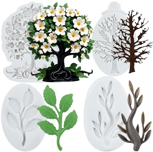 Sijiangmold Tree Branch Silicone Moulds Tree Fondant Mould Set of 4 | Cake Decoration Chocolate Cupcake Topper Candy Polymer Clay Gum Paste