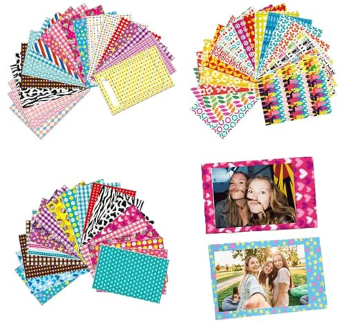 YAYNO 60 Stück Film Fotorahmen Aufkleber 9x6 cm Film Bunte Sticker Mini Bilderrahmen Aufkleber Filmrahmen Dekorative Sticker Kompatibel mit Fujifilm Instax Mini 9/8/7S/70/26/50S/90 Kamerafilm