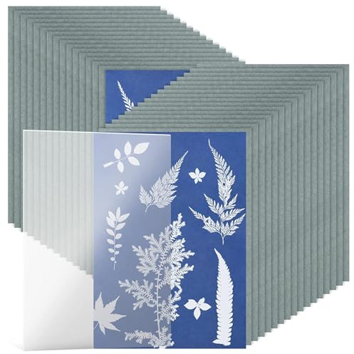 Cyanotype Sun Print Paper - A5 Solar Drawing Paper Kit with 32 Sheets and Acrylic Sheet, Natural Photography Set | Light Sensitive Blueprint Paper for Projects